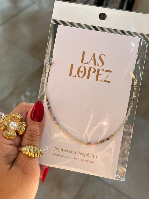 Producto - COLLAR DE CRISTALES BLANCO CON MARRON