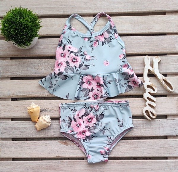 Producto - Bikini Nena Flores Celeste Talles del 4 al 10