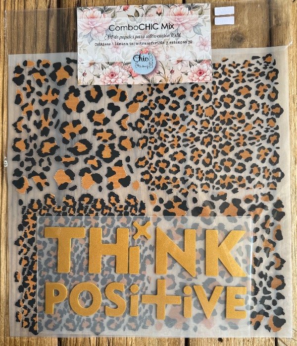 Producto - TransferCOLOR MIX 3D oro THINK POSITIVE / LEOPARDO