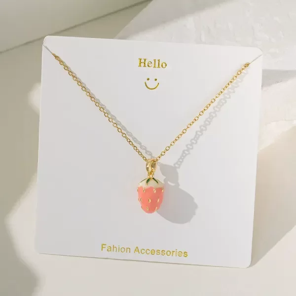 Producto - Collar Frutilla Rosa  Dorado - Acero