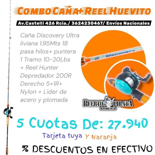 Producto - Combo Reel Huevito con caña 1 Tramo