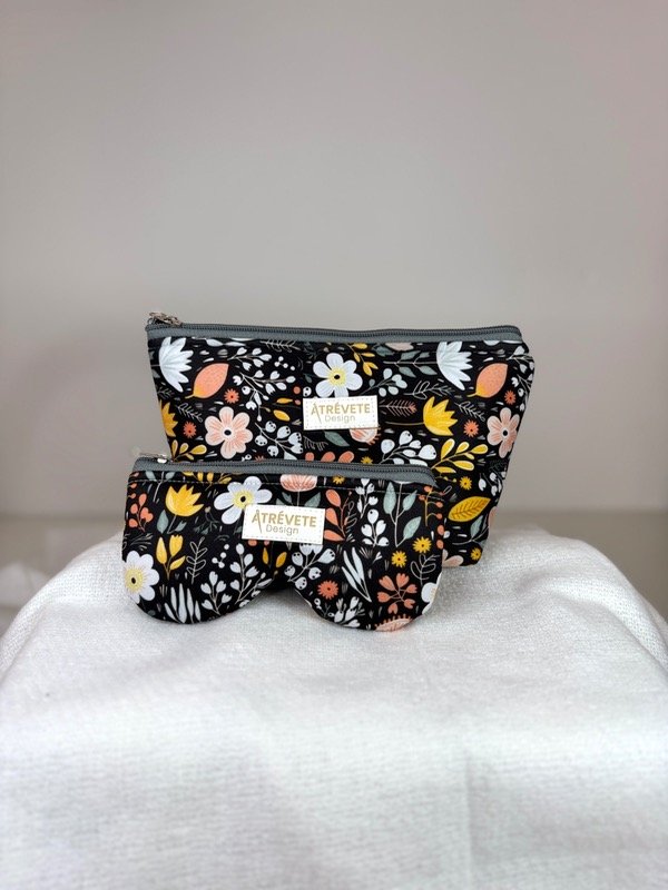 Producto - NECESER + PORTALENTES - FLORES GRIS