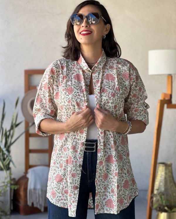 Producto - Camisa Block Print Crema y Rosa L XL