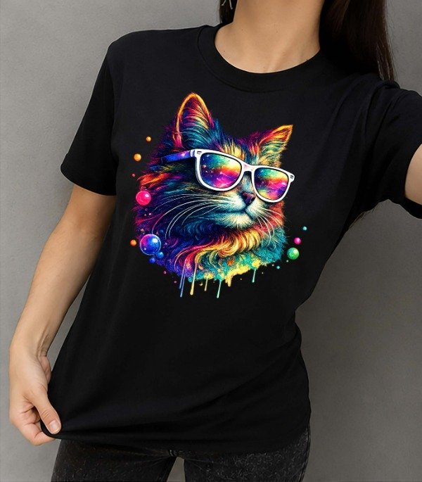 Producto - Remeras Negras Unisex Gatos y Perros Psicodelicos - 2