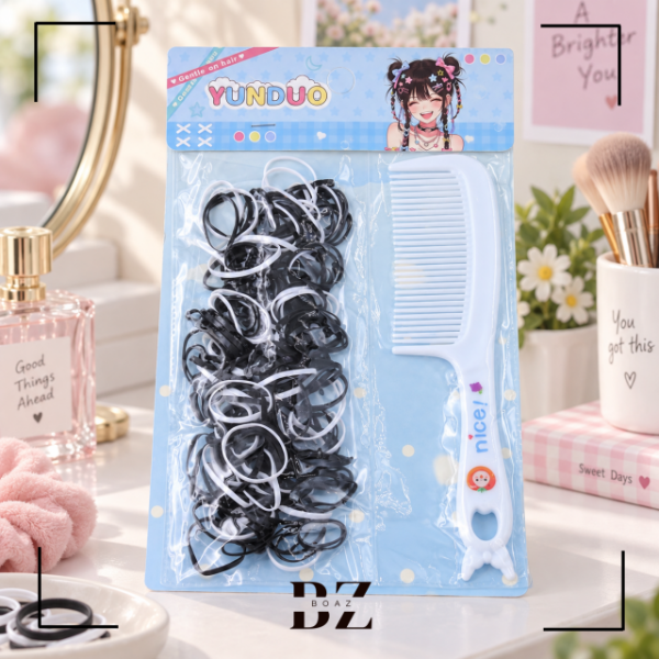 Producto - TERMINAL TRENZA Y PEINE X CARD NEGRO Y BLA Y NEGRO - 2142-3 - 1