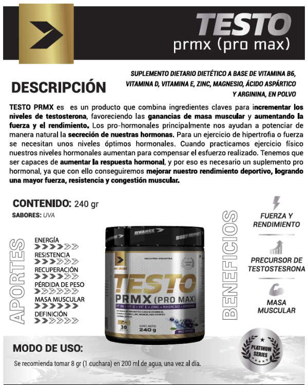 Producto - Testo Prmx 240g Body Advance Zma Arginina Zinc Magnesio B6 - 1