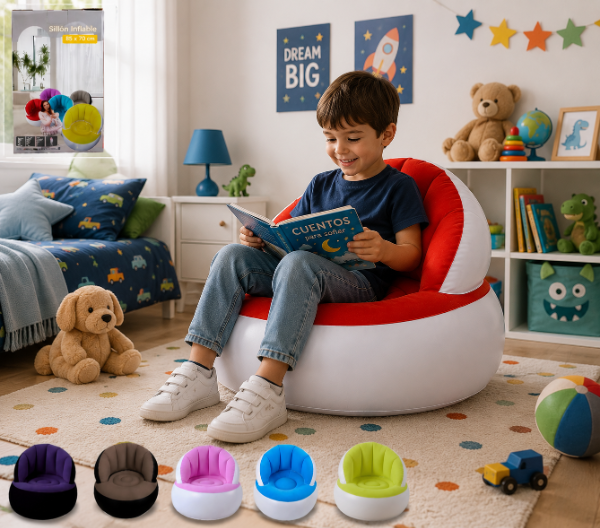 Producto - SOFA SILLON PUFF ALMEJA INFLABLE 85CM DIAMETRO COLORES SURTIDOS