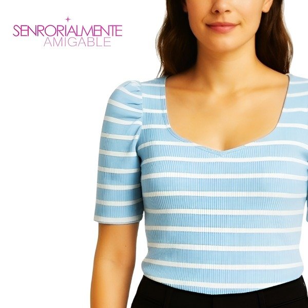 Producto - Remera Rayada princesa Morley Celeste