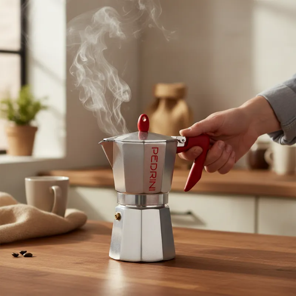 Producto - Cafetera Moka Italiana Pedrini Aluminio Roja 3 Pocillos