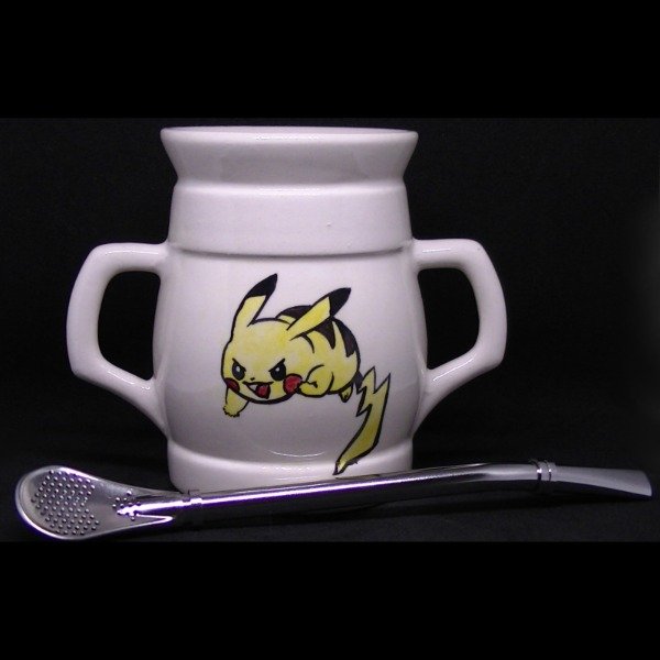 Producto - Pikachu - Mate con Bombilla - Ceramica Artesanal Pintada a Mano