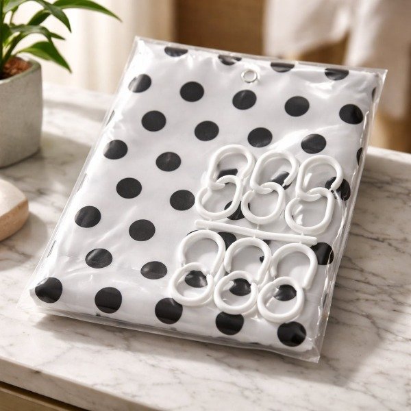 Producto - CORTINA PARA BAÑO - SIMPLE PESADA - TOP QUALITY "POMPAS NEGRAS"