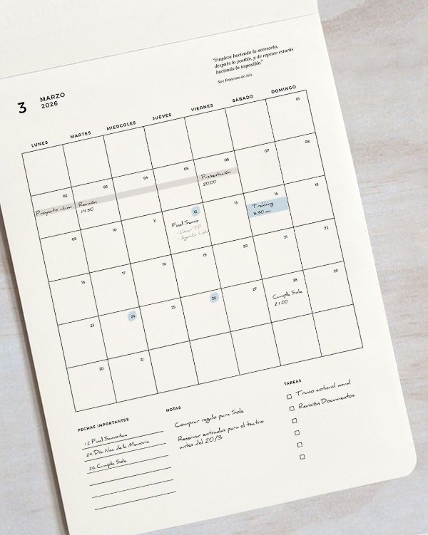 Producto - Almanaque / Planner Mensual 2026 A4 - Fechado - Uso Comercial Sin Marca