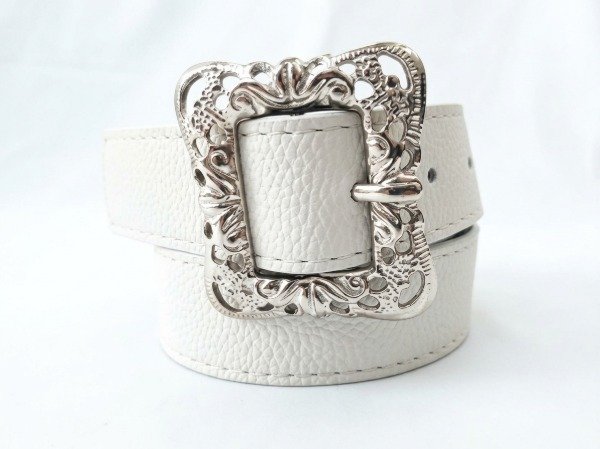 Producto - 105cm Cinto Cuadrado Calado Ecocuero Blanco