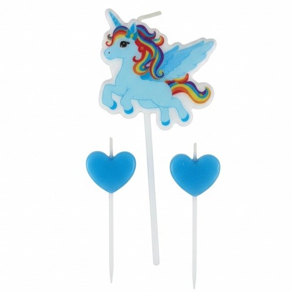 Producto - VELA DE UNICORNIO + 2 CORAZON 5CM