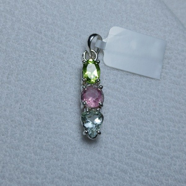 Producto - Dije Plata 925 combinado peridoto/turmalina rosa/berilo