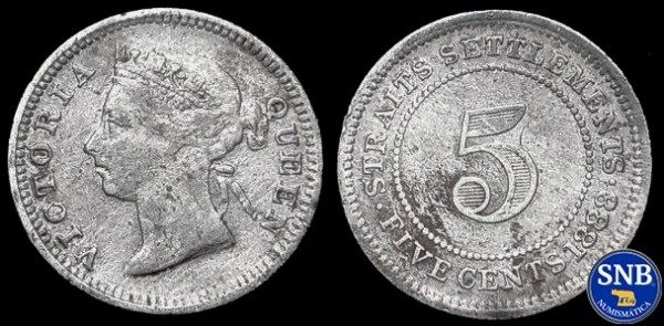 Producto - Asentamientos Británicos del Estrecho - 5 Centavos de plata (1888) KM #10 [VF-]