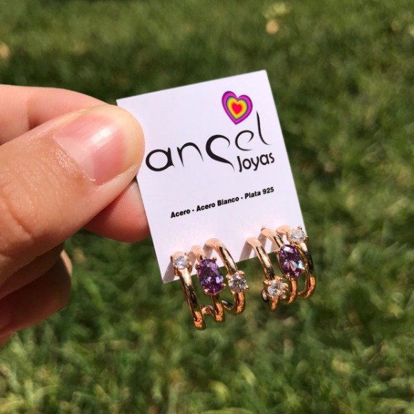 Producto - Aros Triple Cubic lila