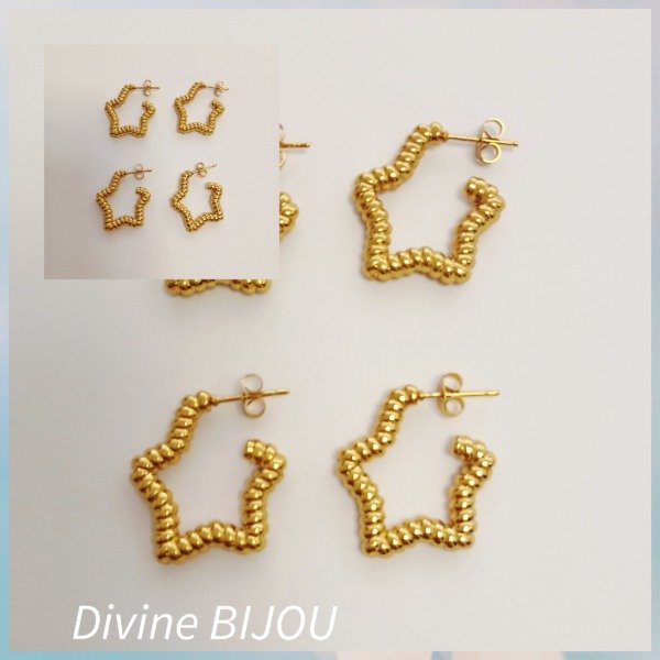 Producto - Aros estrellas macizas acero dorado