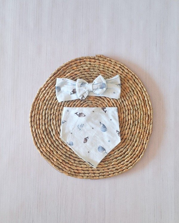 Producto - Babero Bandana + Vincha Delfin Celeste