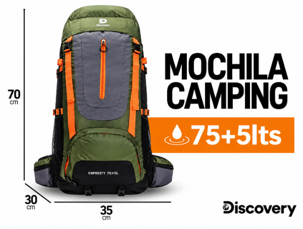 Producto - Mochila Campamento Trekking Discovery 75+5 Litros Color Verde SUPER PREMIUM! - 1