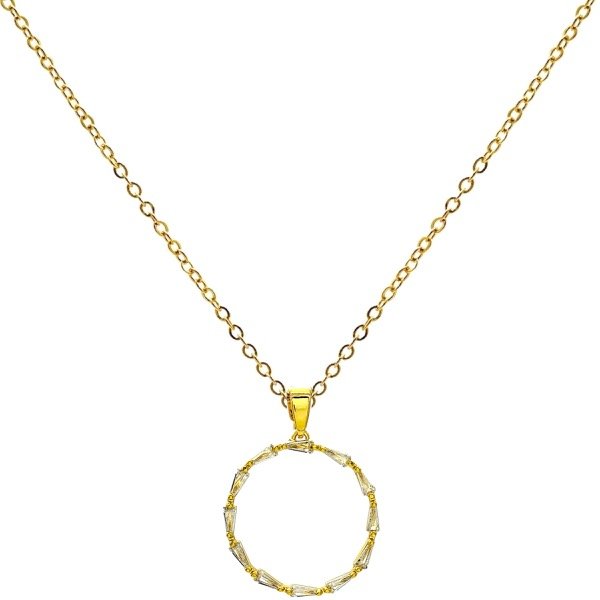 Producto - Collar de acero dorado - Espejito 1mm - Círculo con brillo 2.5cm