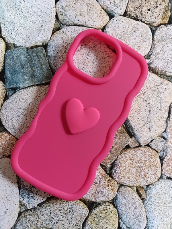 Producto - Funda silicone Nube corazón iPhone 16 Pro fucsia