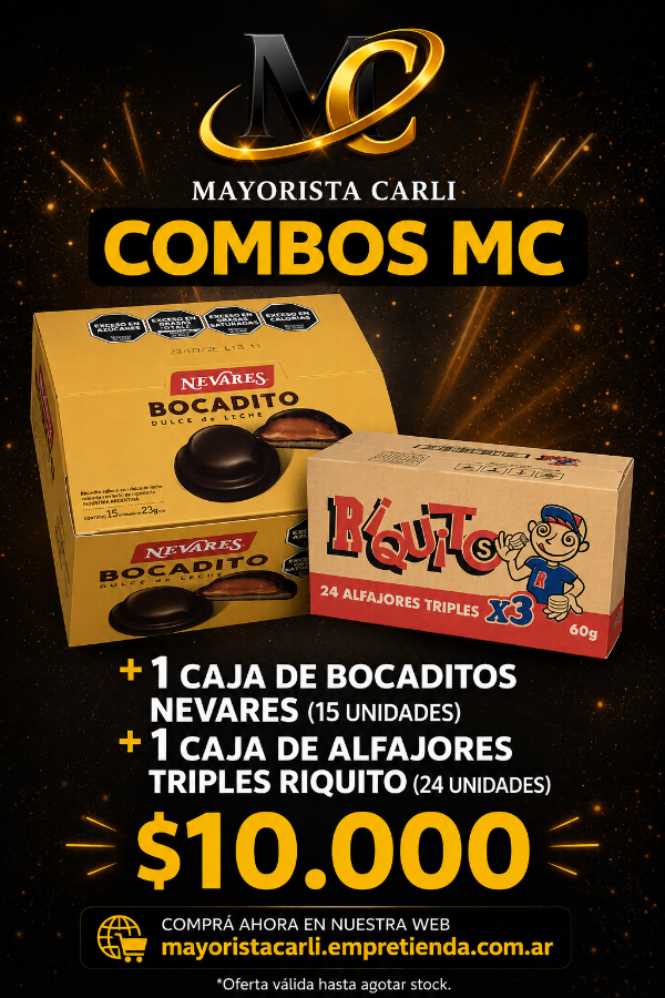 Producto - Combos MC - Caja de Bocaditos Nevares + Caja Alfajor Riquito Triple