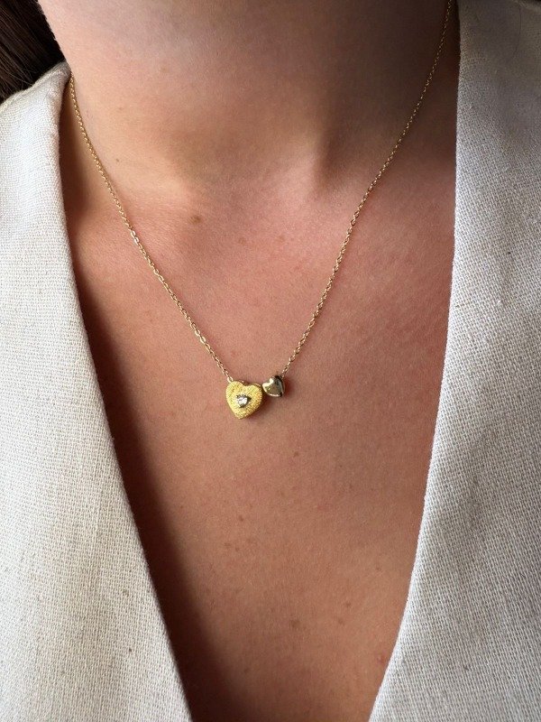 Producto - Collar doble corazon - Acero dorado