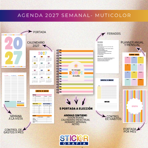 Producto - Agenda 2027 Semanal Multicolor