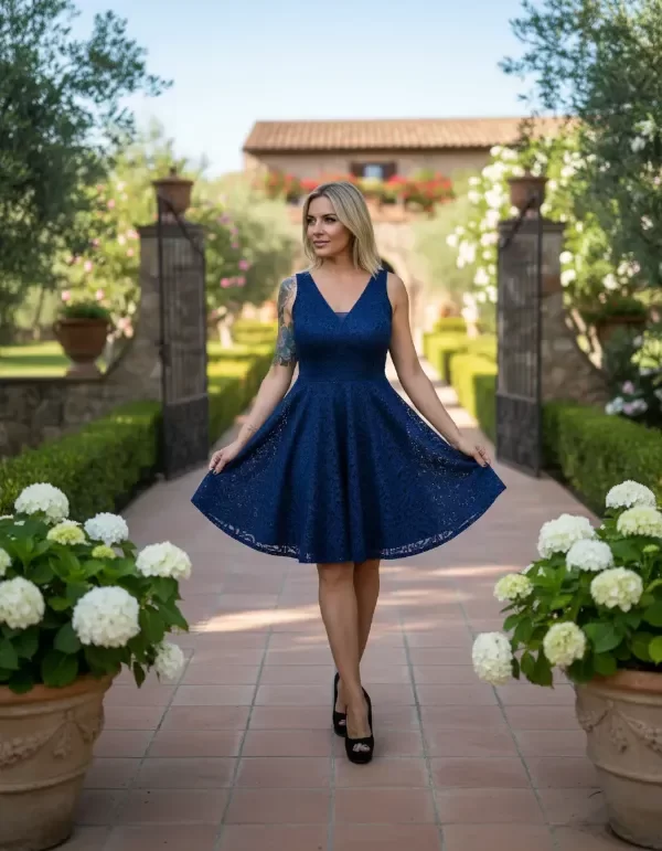 Producto - Vestido corto por la rodilla de Guipur falda amplia - 2