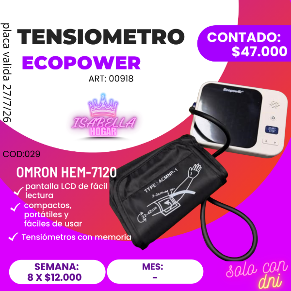 Producto - TENSIOMETRO MEDIDOR DE PRESION ECOPOWER