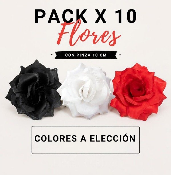Producto - Pack x 10 Flor 10 Cm Con Pinza Negro - Rojo - Blanco A ELECCIÓN - 0