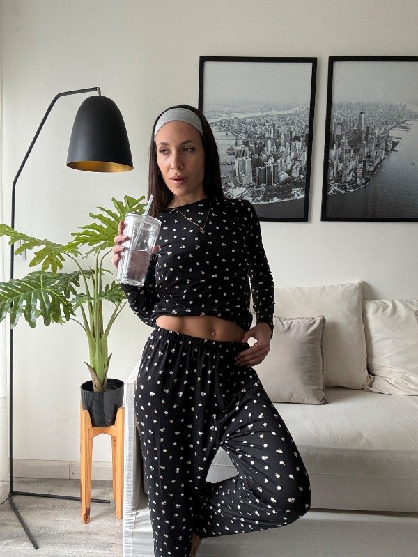 Producto - Pijama Algodon Soft Negro con Florecitas Chiquitas - 2