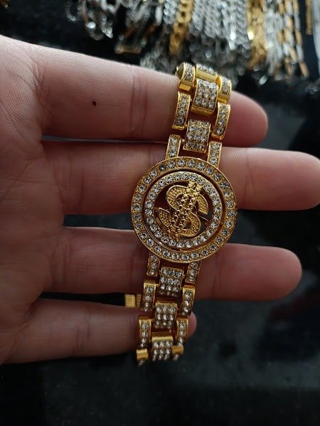 Producto - Pulcera Cubana Giratoria Dolar Dorada Full Strass