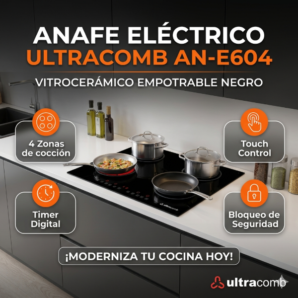 Producto - ANAFE ELÉCTRICO ULTRACOMB AN-E604 VITROCERAMICO EMPOTRABLE NEGRO
