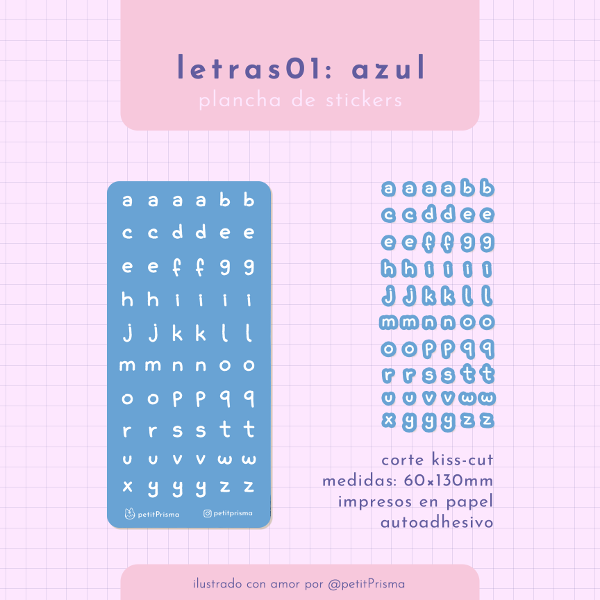 Producto - Plancha de stickers Letras: Minúsculas Azul
