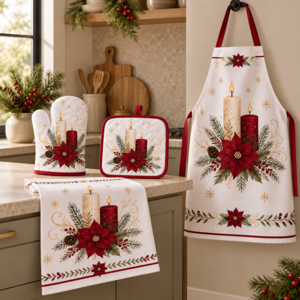 Producto - SET DE COCINA NAVIDEÑO 4 PIEZAS DELANTAL PAÑO GUANTE POSAFUENTE - 2