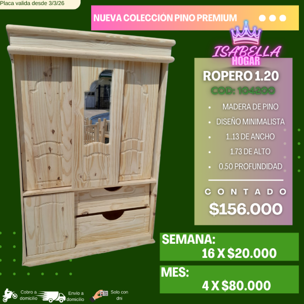 Producto - ROPERO DE 1.20 CON ESPEJO COD:104200
