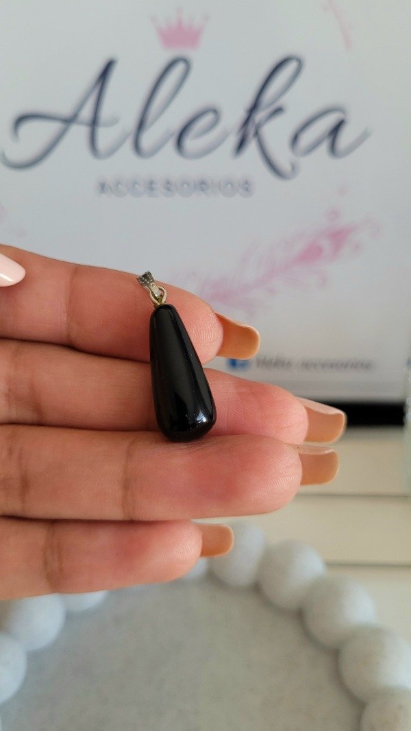 Producto - Dije gota larga piedra obsidiana