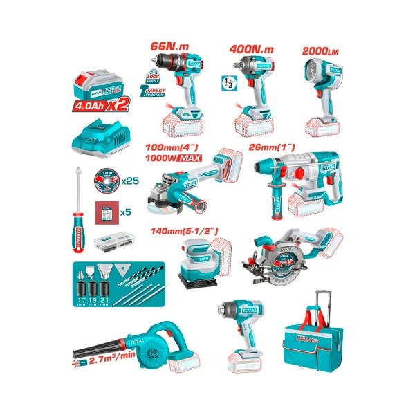 Producto - KIT DE HERRAMIENTAS INALÁMBRICAS TOTAL  9 PIEZAS