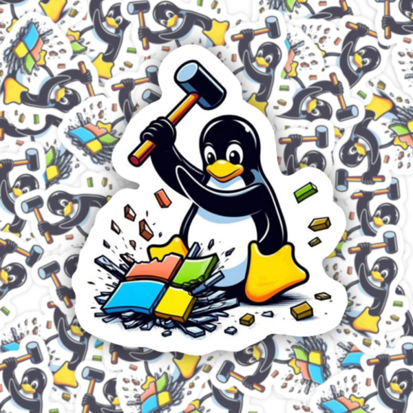 Producto - N0063 - Pinguino Linux aplastando ventana Microsoft