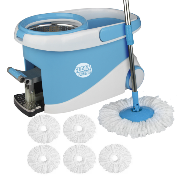 Producto - Mopa c/balde escurridor -pedal centrifugo -8.75lts -6 mopas microfibra -blue