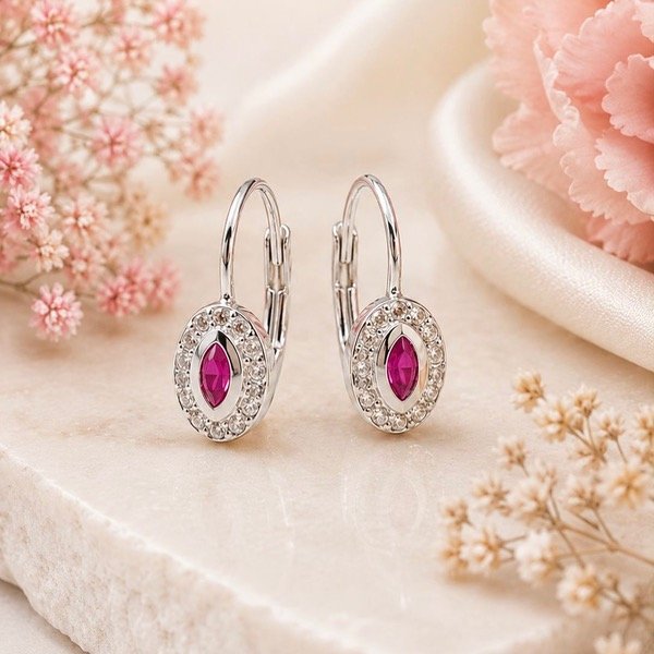 Producto - Aros Brisura Ovall Cubic fucsia Plata 925