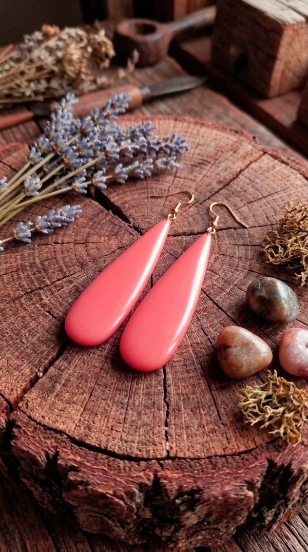 Producto - Aros Esmaltados Gota 7 cm Coral
