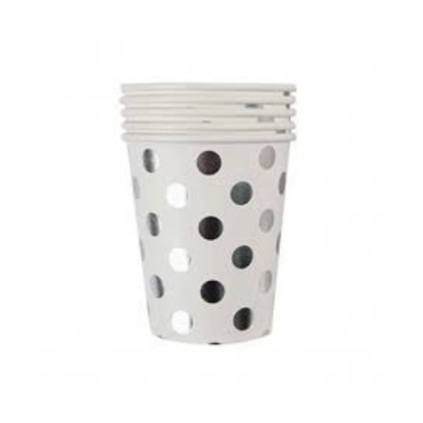 Producto - Vasos con stamping x10un color blanco lunares plateados