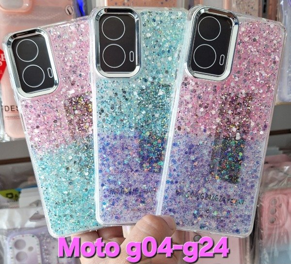 Producto - Fundas brillo epoxy bicolor. Moto g04-g24