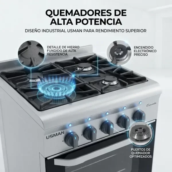 Producto - Cocina industrial USMAN 52 cm acero con horno a la piedra - 1