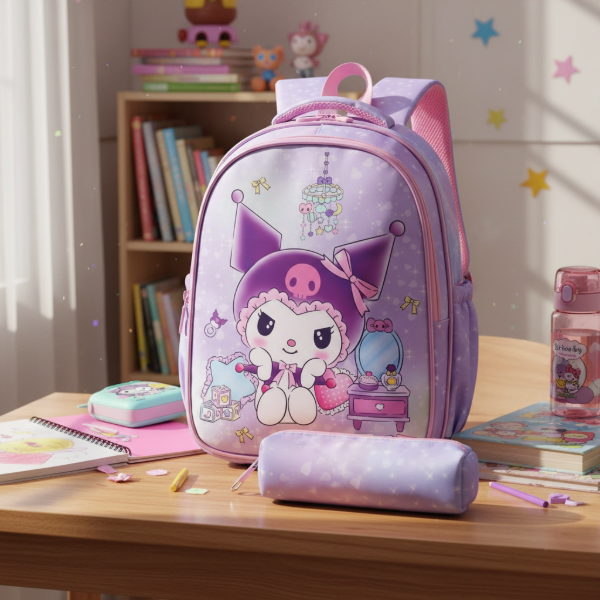 Producto - Mochila Escolar C/ Cartuchera Kuromi My Melody Sanrio Kawaii