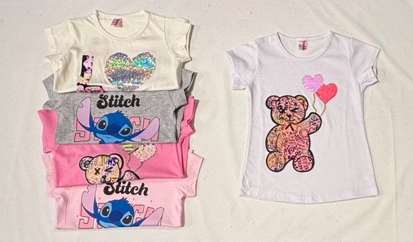 Producto - REMERAS ALGODÓN NIÑA ESTAMPA SURTIDAS LENTEJUELAS