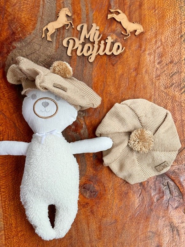 Producto - Boina Hilo Beige Oscuro Pompón - 0